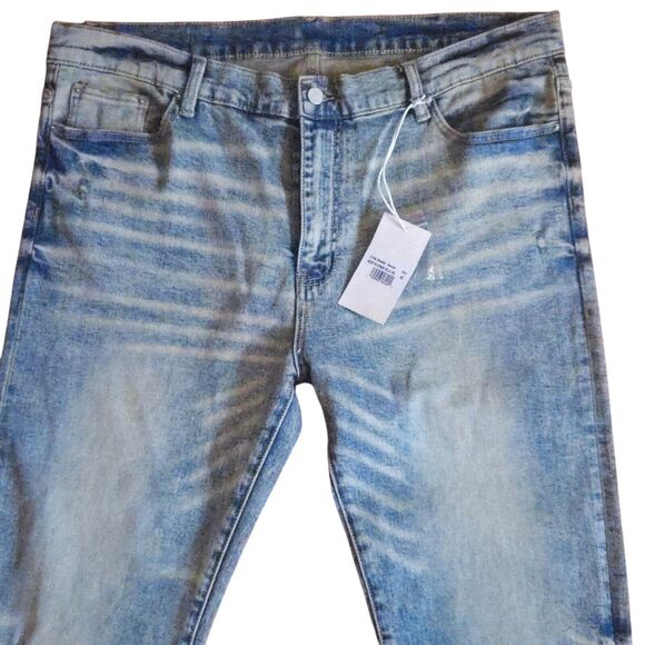 Mnml Jeans Mens 40x33 Blue Acid Wash Jeans Stretch Denim Straight Leg - Picture 3 of 5